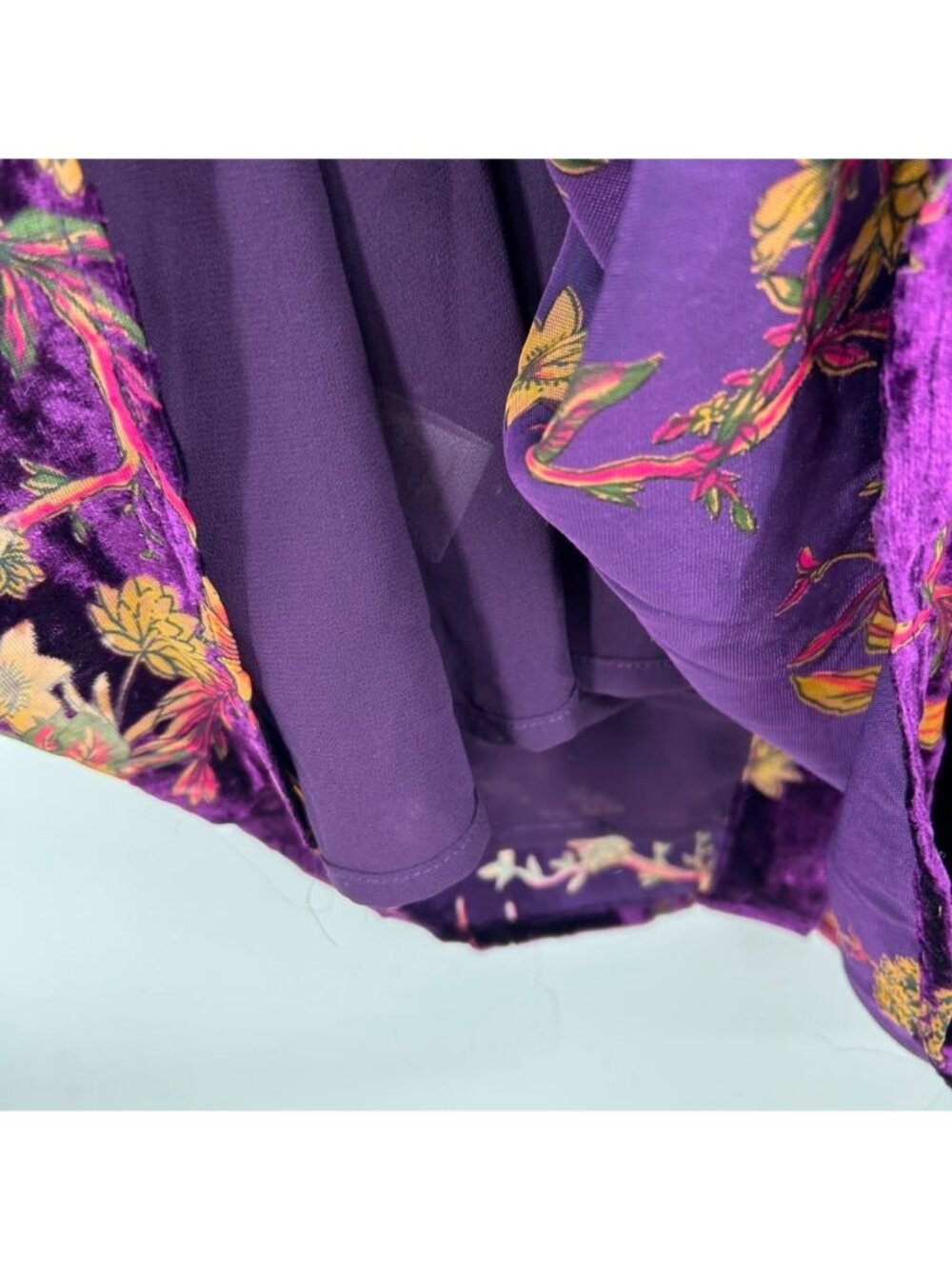 Dear John Dress Women's Medium Purple Floral Velvet Bohemian Mini Button Front - Picture 9 of 11